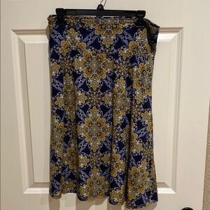 Elegant Blue and Gold Knee-Length A-Line Skirt